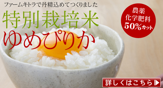 ファームキトラで丹精込めてつくりました。減農薬栽培ゆめぴりか